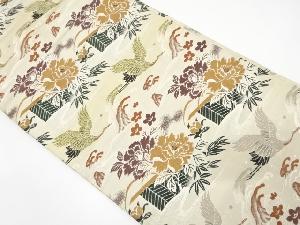 アンティーク 荒波に双鶴・牡丹模様織り出し丸帯(材料)